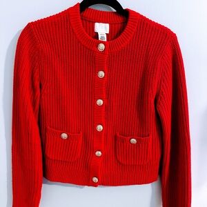 H&M Red Cardigan Sweater with Gold Buttons